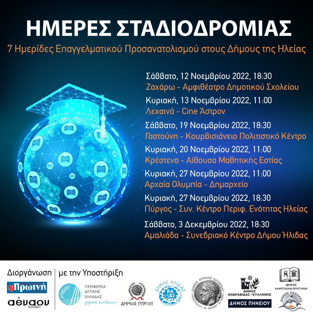 «Ημέρες Σταδιοδρομίας»: Ημερίδες Επαγγελματικού Προσανατολισμού στους 7 δήμους της Ηλείας